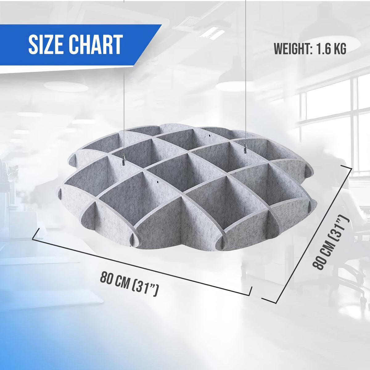 Arrowzoom EchoArt Elegant Sound Absorbers Hanging Ceiling Panels Gray - KK1458 Gray / 80 x 80 cm (32 x 31”)
