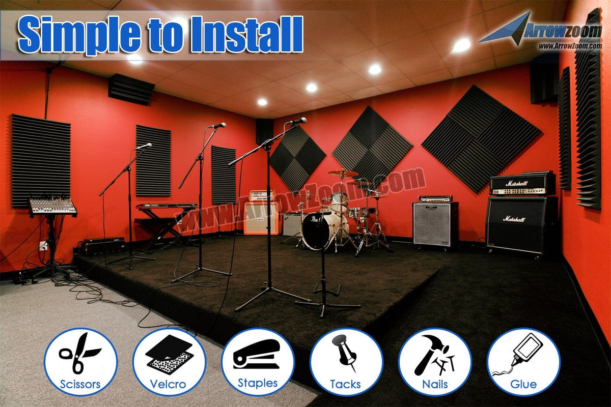 New 12 pcs Set Wall Insulation Foam Kit Acoustic Panels Sound Absorption  Studio Soundproof Foam 2 Colors KK1044