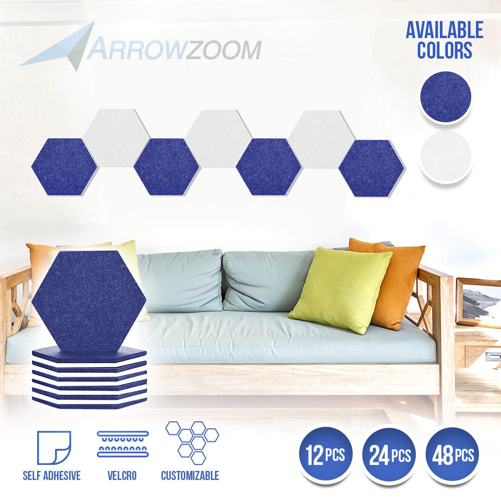 Arrowzoom Hexagon Felt Sound Absorbing Wall Panel - Blue and White - KK1224