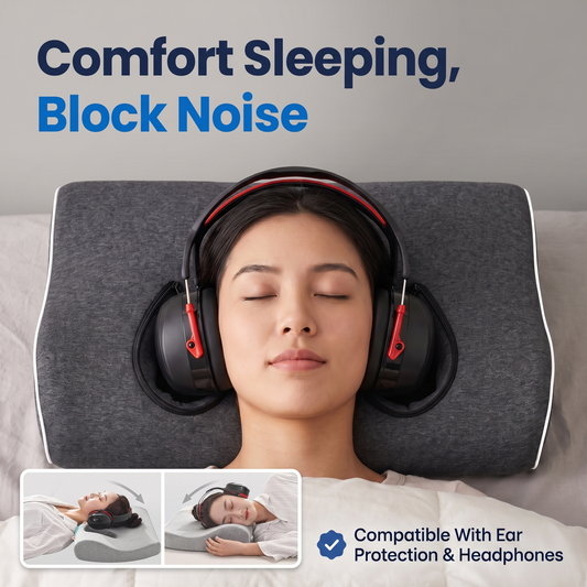 Arrowzoom Better Sleep 2 Ear Hole Memory Foam Pillow and Soundproof Ear Muffs KK1482