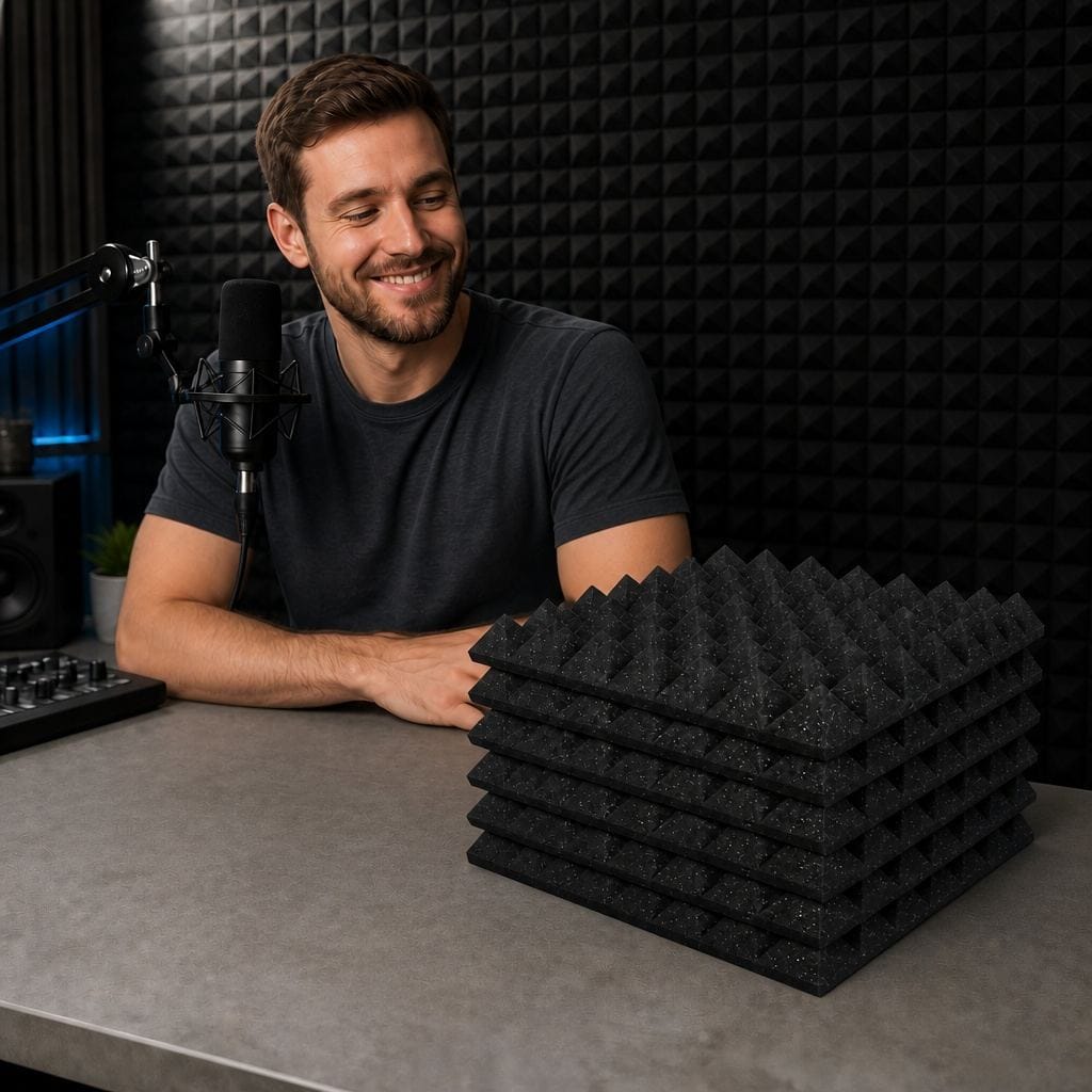 Arrowzoom Pyramid Self-Adhesive Acoustic Foam Tiles — Peel & Stick — Baby Blue x Black Bundle - KK1034