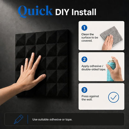 Arrowzoom Pyramid Self-Adhesive Acoustic Foam Tiles — Peel & Stick — Baby Blue x Black Bundle - KK1034