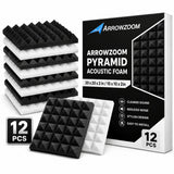 Arrowzoom Pyramid Self-Adhesive Acoustic Foam Tiles — Peel & Stick — Black x Pearl White Bundle - KK1034