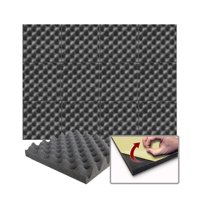 Arrowzoom Acoustic Eggcrate Foam - Solid Colors - KK1052 Black / 1 Piece - 25 x 25 x 3 cm / 10x10x2 in / Yes - Adhesive