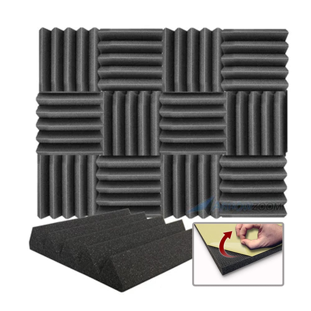 Arrowzoom Acoustic Wedge Tiles Foam - Solid Colors - KK1134 Black / 1 Piece - 25 x 25 x 5 cm / 10 x 10 x 2in / YES Adhesive