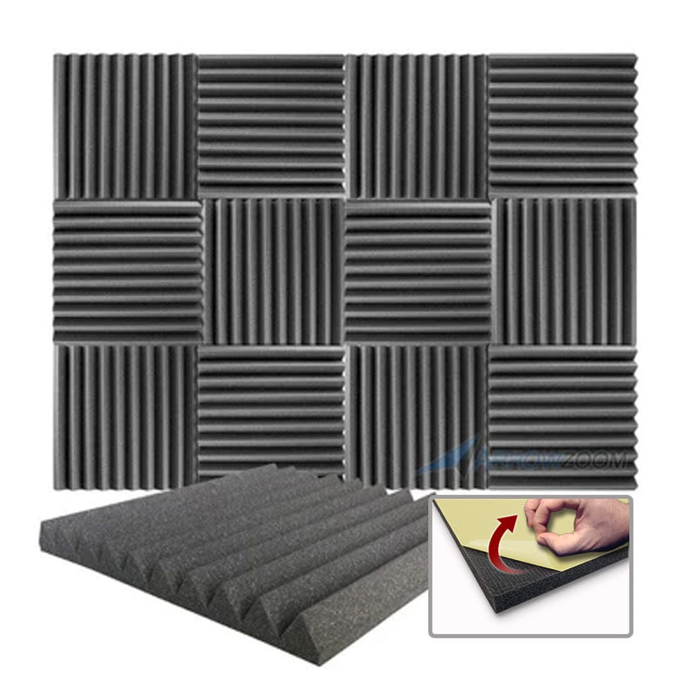 Arrowzoom Acoustic Wedge Tiles Foam - Solid Colors - KK1134 Black / 1 Piece - 50 x 50 x 5 cm / 20 x 20 x 2 in / YES Adhesive