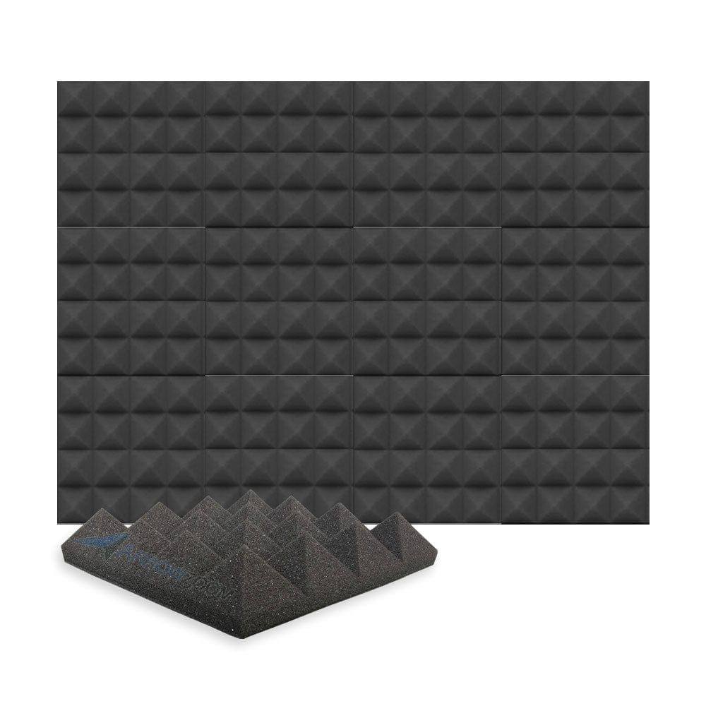(PROMO) 12Pcs. Arrowzoom Acoustic Pyramid Foam - Black - KK1034 Black / 12 Pieces - 25 x 25 x 5 cm/ 10 x 10 x 2in