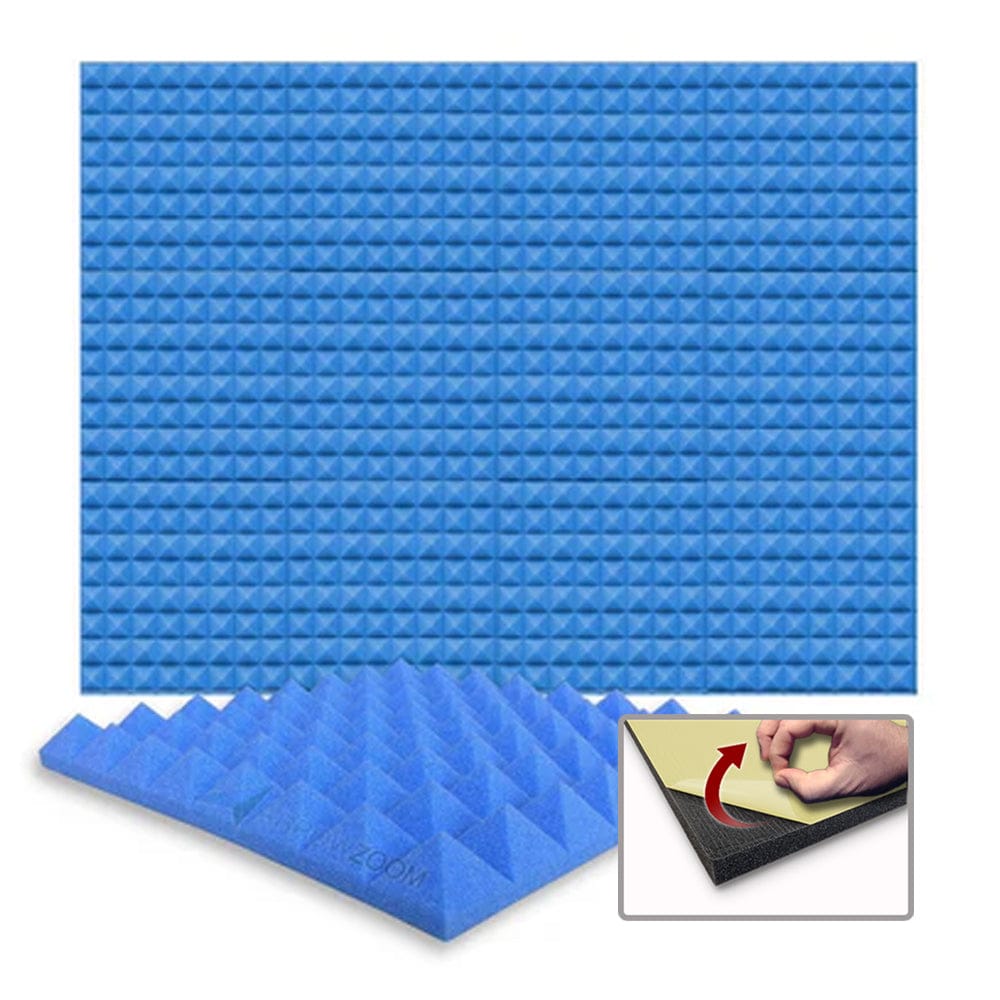 Arrowzoom Acoustic Pyramid Foam Series - Solid Colors - KK1034 Blue / 1 Piece - 50 x 50 x 5 cm / 20 x 20 x 2 in / Yes Adhesive