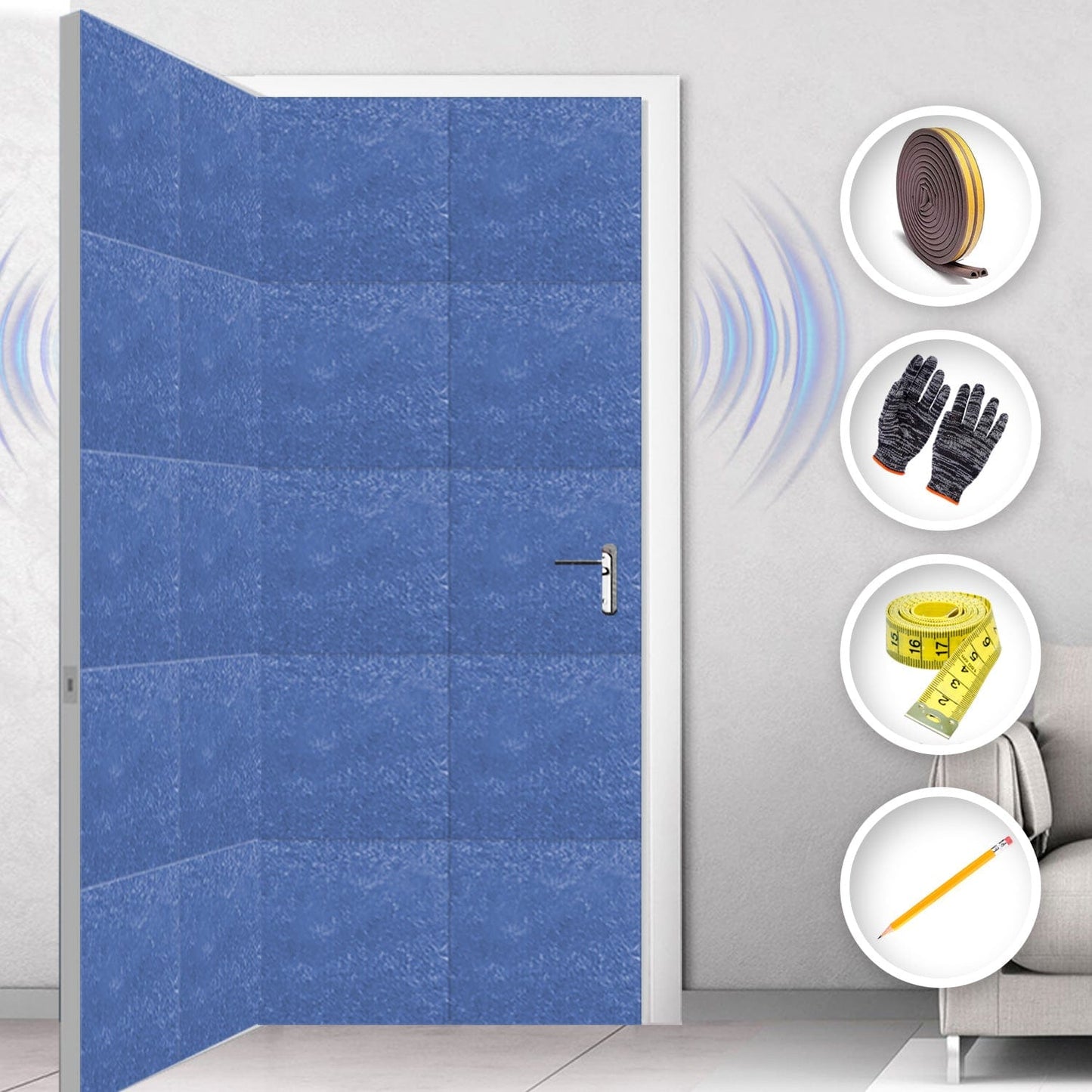 Arrowzoom Soundproof Door Kit KK1184 Blue / 40 pcs - Double Sided - Front & Back / YES