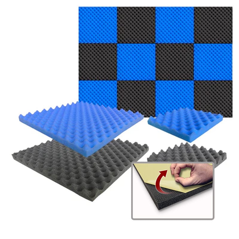 Arrowzoom Eggcrate Convoluted Acoustic Foam - Series Black x Blue Bundle - KK1052 Blue & Black / 12 Pieces - 25 x 25 x 3 cm / 10x10x2 in / Yes - Adhesive