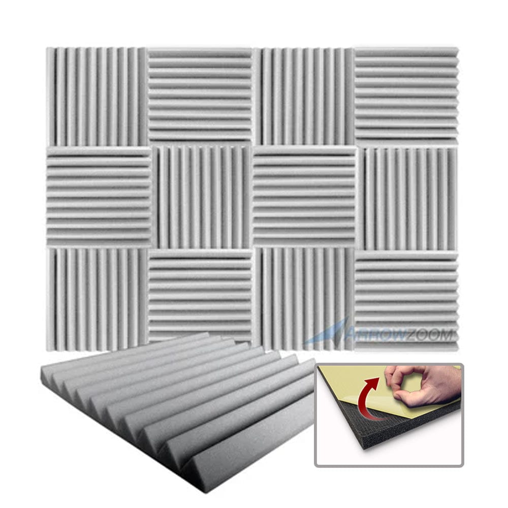 Arrowzoom Acoustic Wedge Tiles Foam - Solid Colors - KK1134 Gray / 1 Piece - 50 x 50 x 5 cm / 20 x 20 x 2 in / YES Adhesive