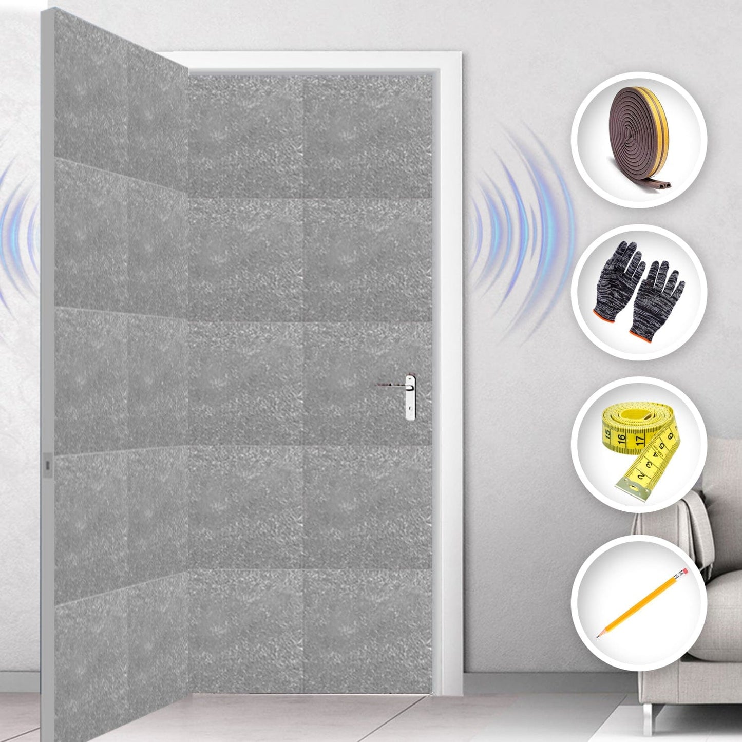 Arrowzoom Soundproof Door Kit KK1184 Gray / 40 pcs - Double Sided - Front & Back / YES