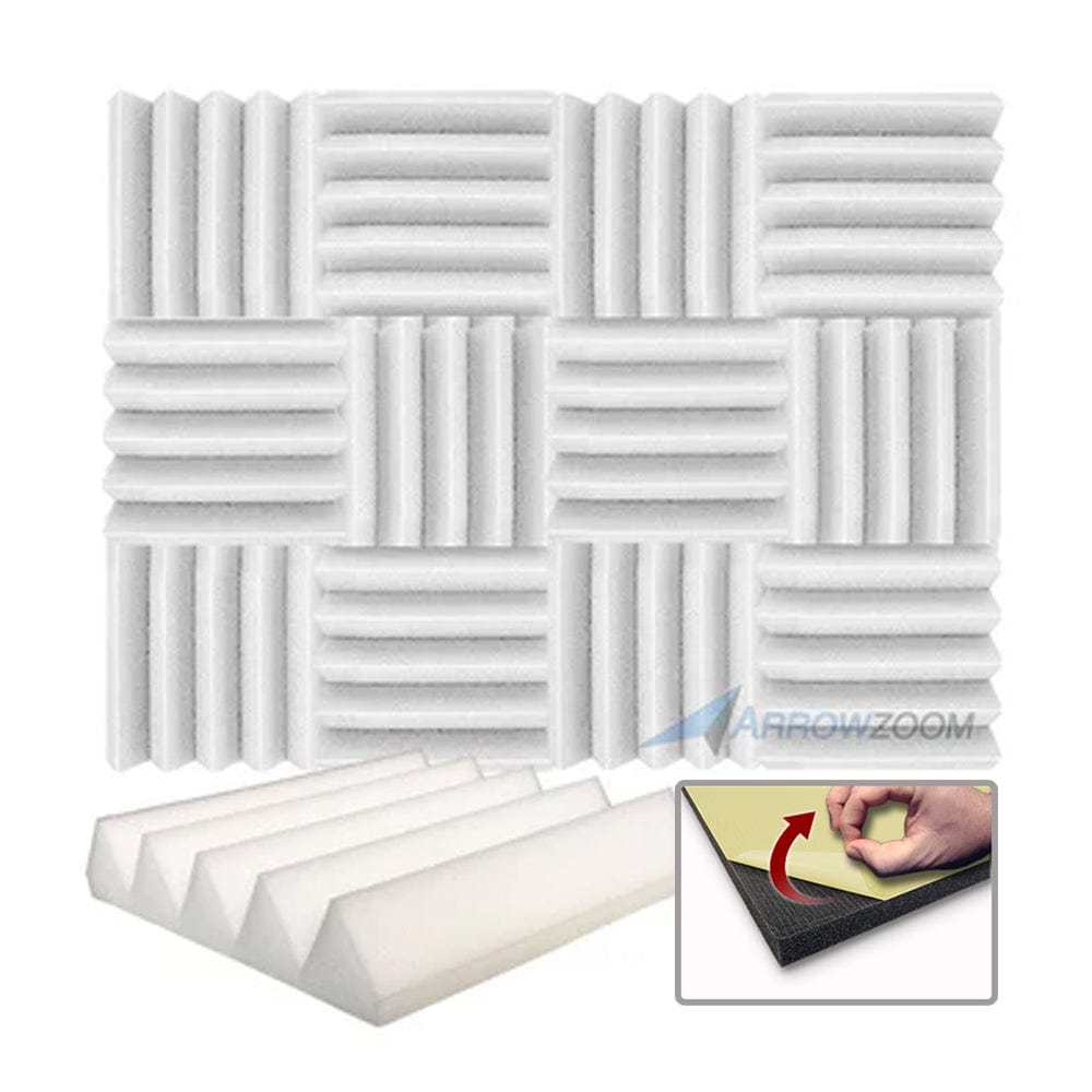 Arrowzoom Acoustic Wedge Tiles Foam - Solid Colors - KK1134 Pearl White / 1 Piece - 25 x 25 x 5 cm / 10 x 10 x 2in / YES Adhesive