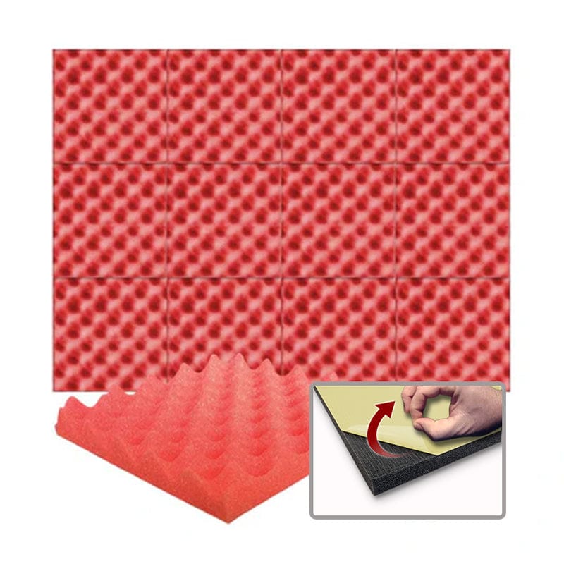 Arrowzoom Acoustic Eggcrate Foam - Solid Colors - KK1052 Red / 1 Piece - 25 x 25 x 3 cm / 10x10x2 in / Yes - Adhesive