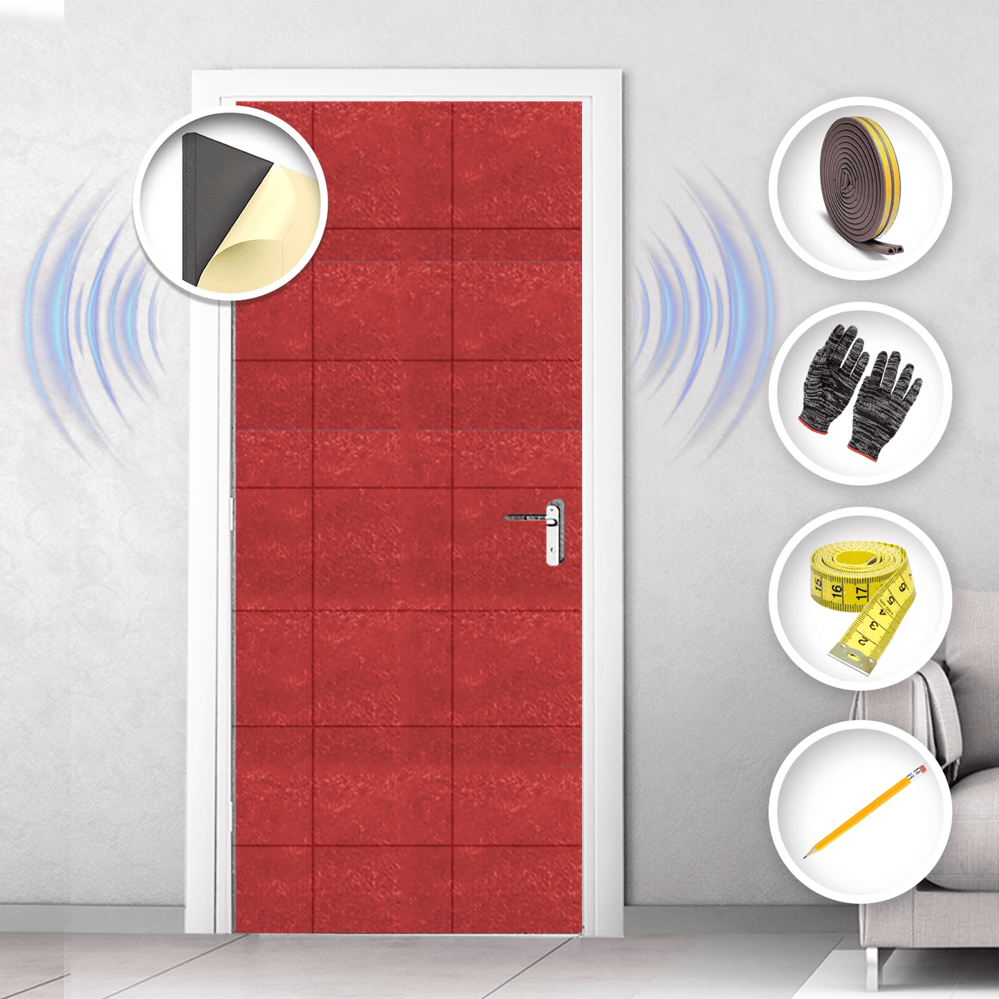 Arrowzoom Soundproof Door Kit KK1184 Red / 20 pcs - Single Sided - Front / YES