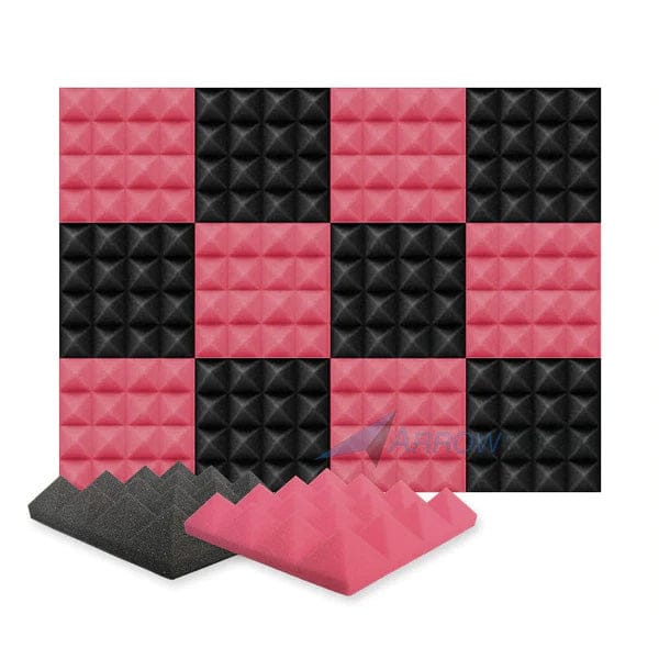 Arrowzoom Pyramid Series Acoustic Foam - Black x Red Bundle - KK1034 Red / Black / 12 Pieces - 25 x 25 x 5 cm/ 10 x 10 x 2in / No