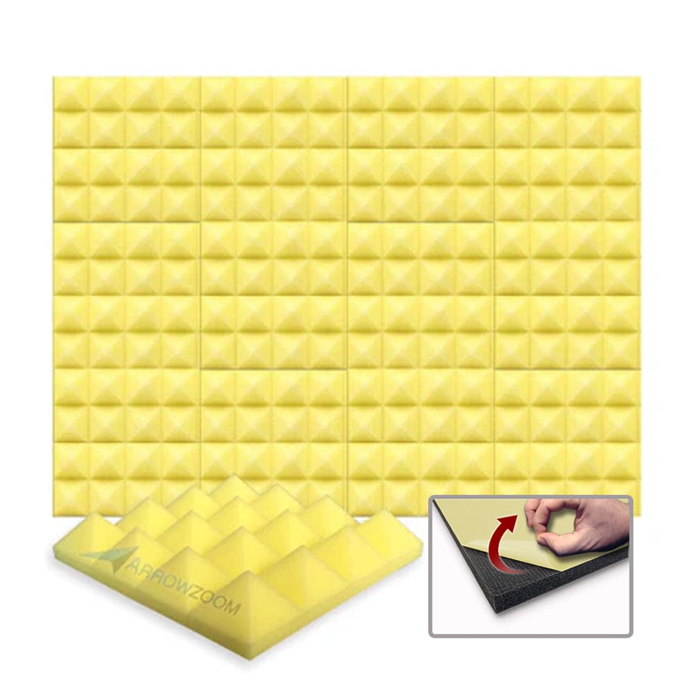 Arrowzoom Acoustic Pyramid Foam Series - Solid Colors - KK1034 Yellow / 1 Piece - 25 x 25 x 5 cm / 10 x 10 x 2in / Yes Adhesive