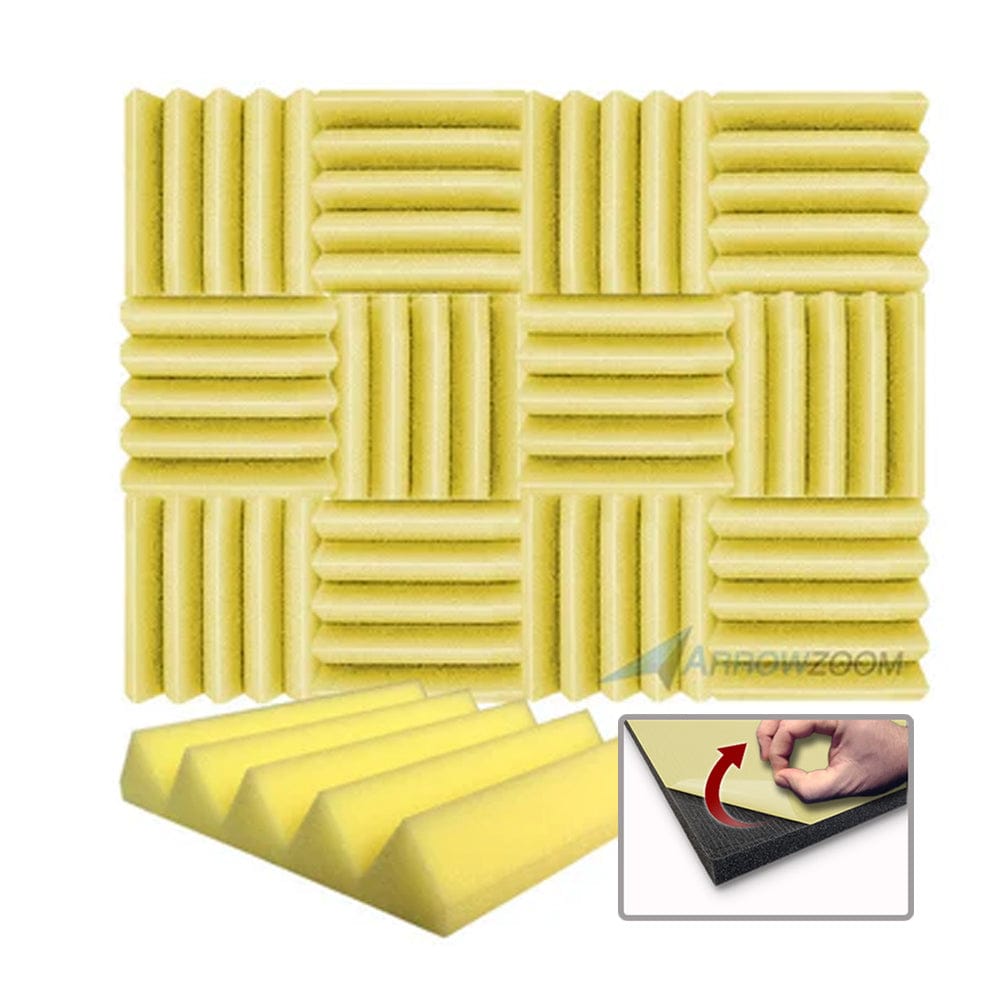Arrowzoom Acoustic Wedge Tiles Foam - Solid Colors - KK1134 Yellow / 1 Piece - 25 x 25 x 5 cm / 10 x 10 x 2in / YES Adhesive