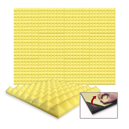 Arrowzoom Acoustic Pyramid Foam Series - Solid Colors - KK1034 Yellow / 1 Piece - 50 x 50 x 5 cm / 20 x 20 x 2 in / Yes Adhesive