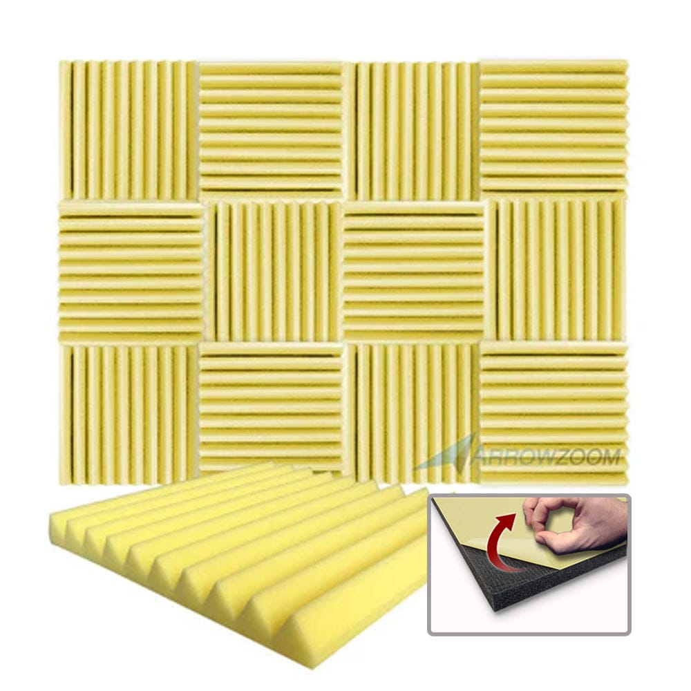 Arrowzoom Acoustic Wedge Tiles Foam - Solid Colors - KK1134 Yellow / 1 Piece - 50 x 50 x 5 cm / 20 x 20 x 2 in / YES Adhesive