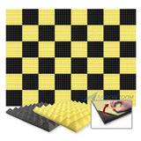 Arrowzoom Pyramid Series Acoustic Foam - Black x Yellow Bundle - KK1034 Yellow / Black / 48 Pieces - 25 X 25 X 5 cm/ 10 x 10 x 2in / Yes - With Adhesive