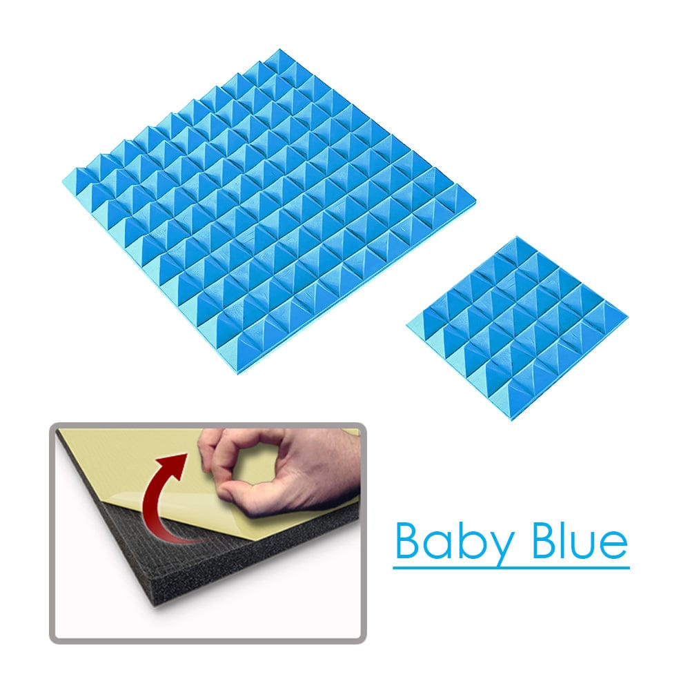 Arrowzoom Pyramid Adhesive Backed Tiles Series Acoustic Foam - Solid Colors - KK1034 Baby Blue / 1 Piece - 25 x 25 x 5 cm / 10 x 10 x 2in / YES SELF-ADHESIVE
