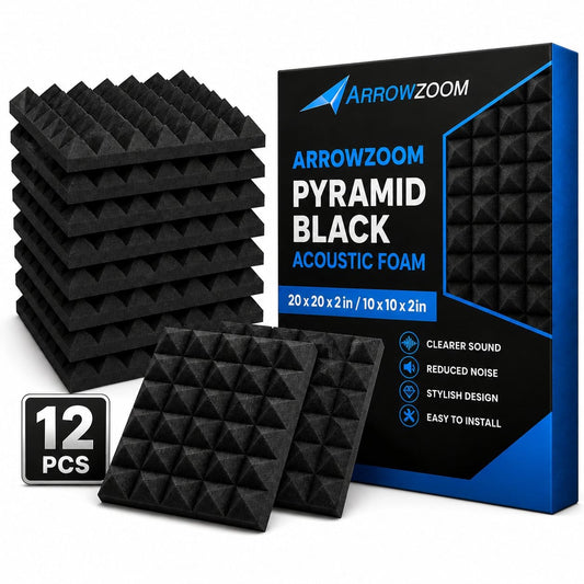 Arrowzoom Pyramid Self-Adhesive Acoustic Foam Tiles — Peel & Stick —  Solid Colors - KK1034 Black / 1 Piece - 25 x 25 x 5 cm / 10 x 10 x 2in / No