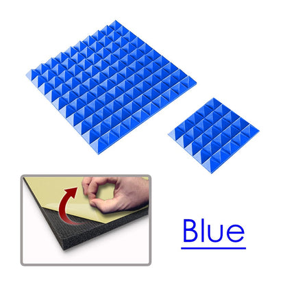 Arrowzoom Pyramid Adhesive Backed Tiles Series Acoustic Foam - Solid Colors - KK1034 Blue / 1 Piece - 25 x 25 x 5 cm / 10 x 10 x 2in / YES SELF-ADHESIVE