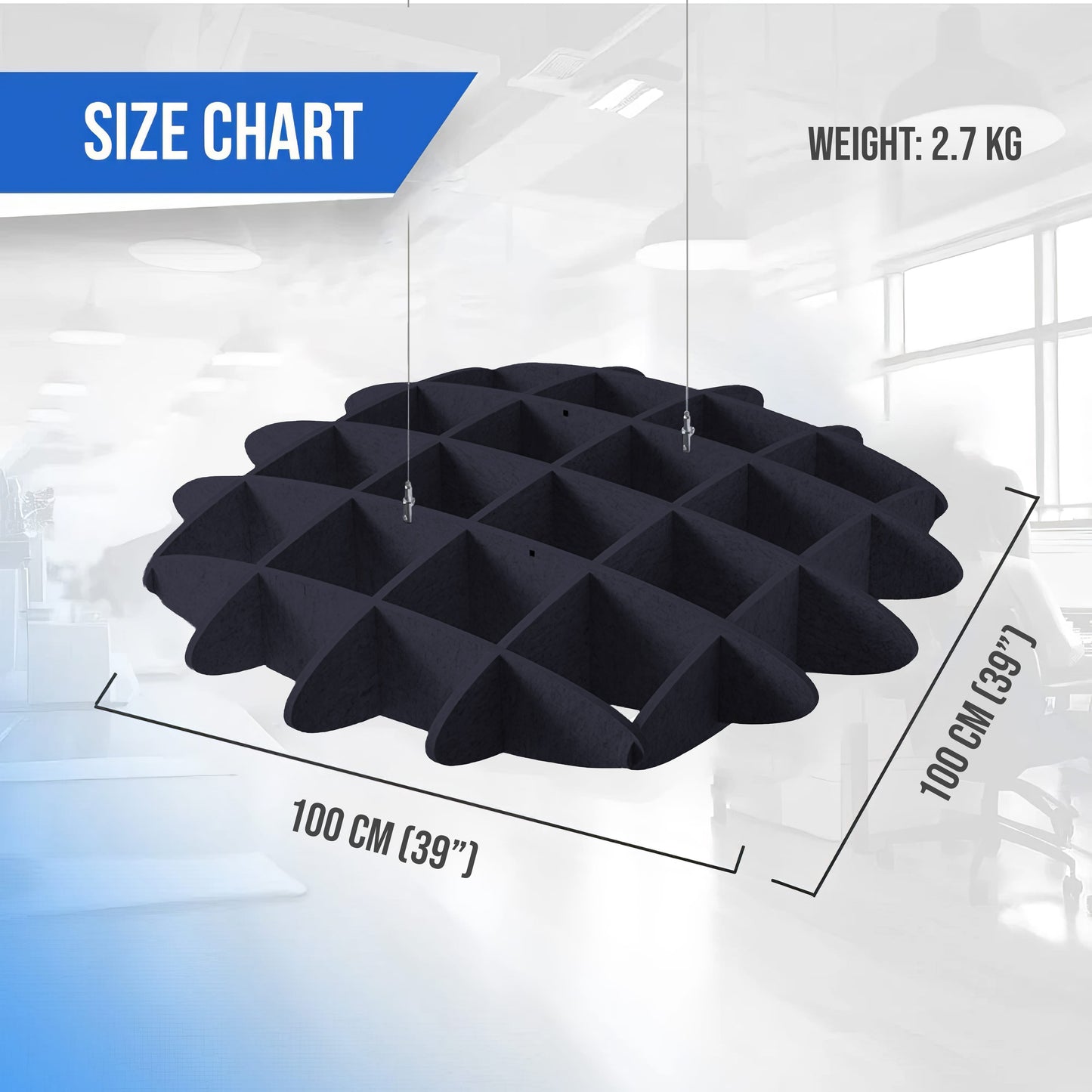 Arrowzoom EchoArt Elegant Sound Absorbers Hanging Ceiling Panels Black - KK1459 Black / 100 x 100 cm (39 x 39")
