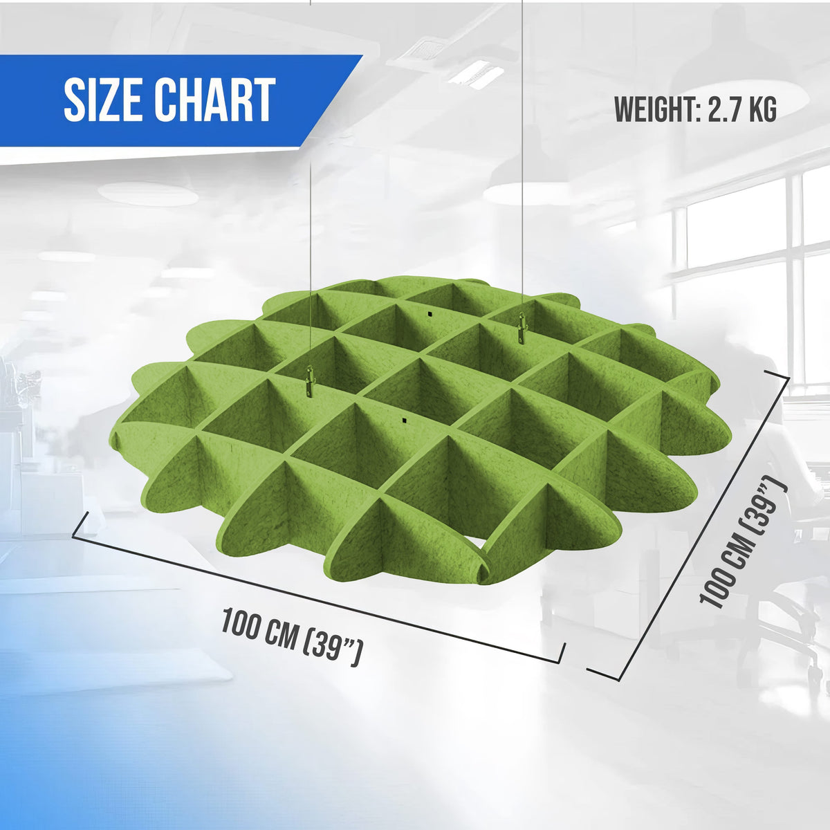 Arrowzoom EchoArt Elegant Sound Absorbers Hanging Ceiling Panels Green cm - KK1461 Green / 100 x 100 cm (39 x 39")