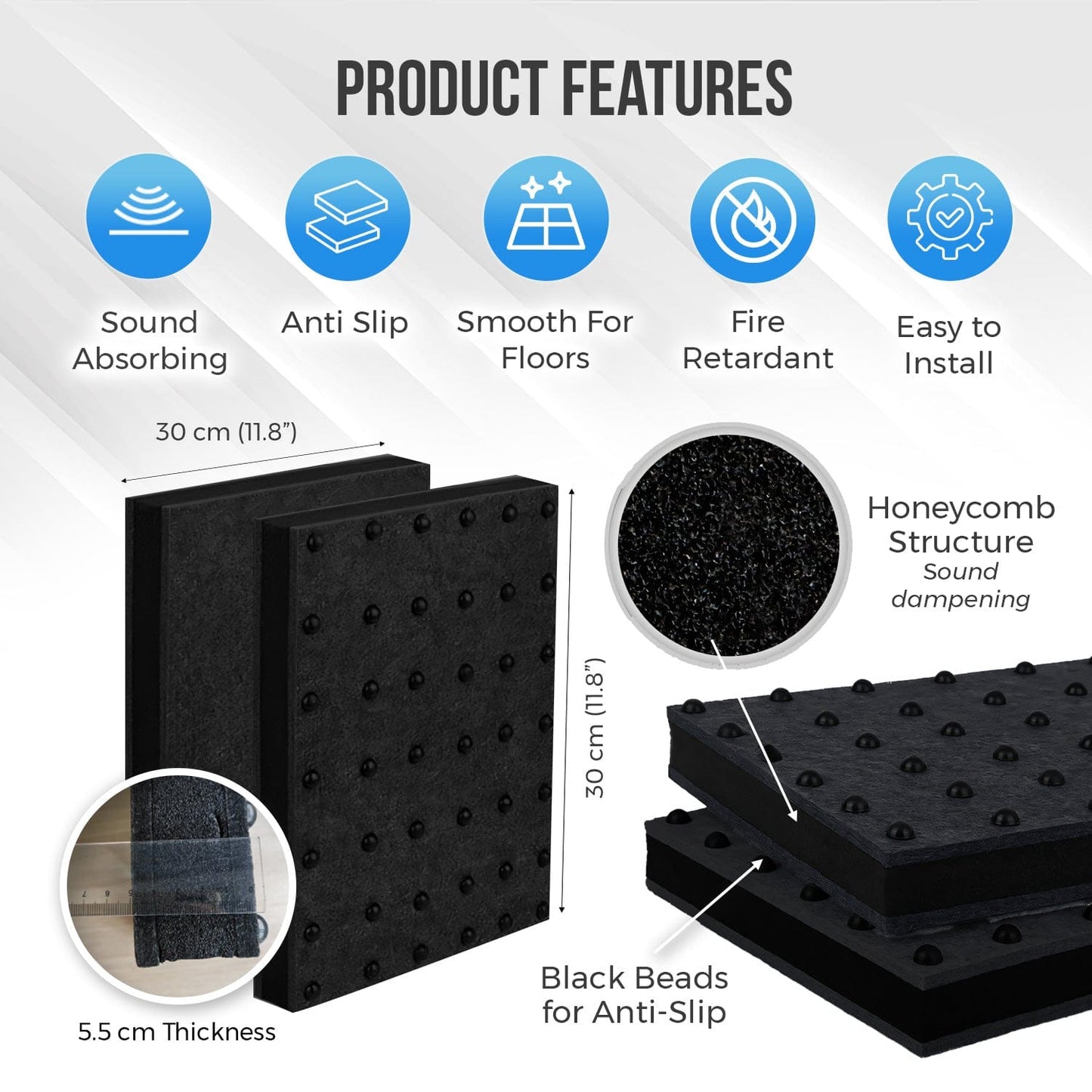 Arrowzoom ProSound 1pc Heavy Duty 3-Layer Thick 5.5cm/2.1" Floor Pads - KK1468