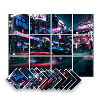 Arrowzoom Cyberpunk Self-Adhesive Felt Art Wall Panels - KK1399 Design A / 12 Pieces - 120 x 90 cm / 47.2 x 35.4 in