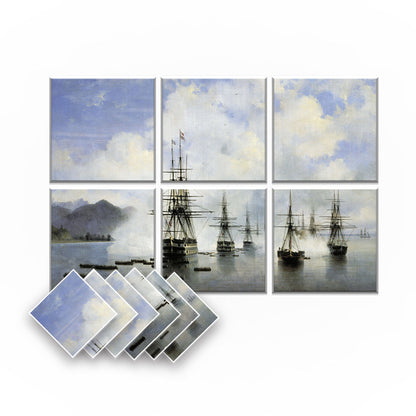 Arrowzoom Oil Painting Self-Adhesive Felt Art Wall Panels - KK1397 Design B / 6 Pieces - 90 x 60 cm / 35.4 x 23.6 in