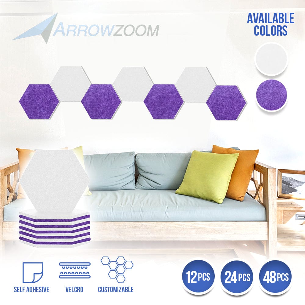 Arrowzoom Hexagon Felt Sound Absorbing Wall Panel - White and Burgundy - KK1224