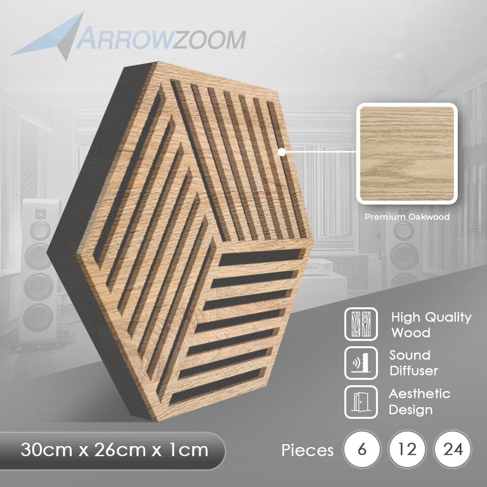 Arrowzoom™ Diffuse PRO Isometric Lines Hexagon Felt Wooden Panel - KK1418