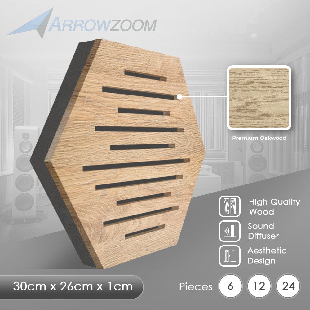 Arrowzoom™ Diffuse PRO Waves Hexagon Felt Wooden Panel - KK1416