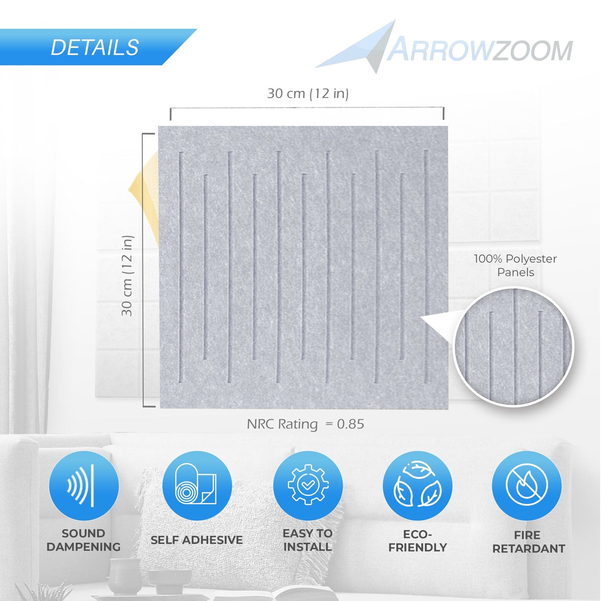 Arrowzoom Soundwave 3D Square Polyester Felt Art Panels - KK1393