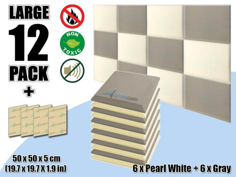 Arrowzoom Flat Bevel Tile Series Acoustic Panel - Gray x Pearl White Bundle - KK1039 12