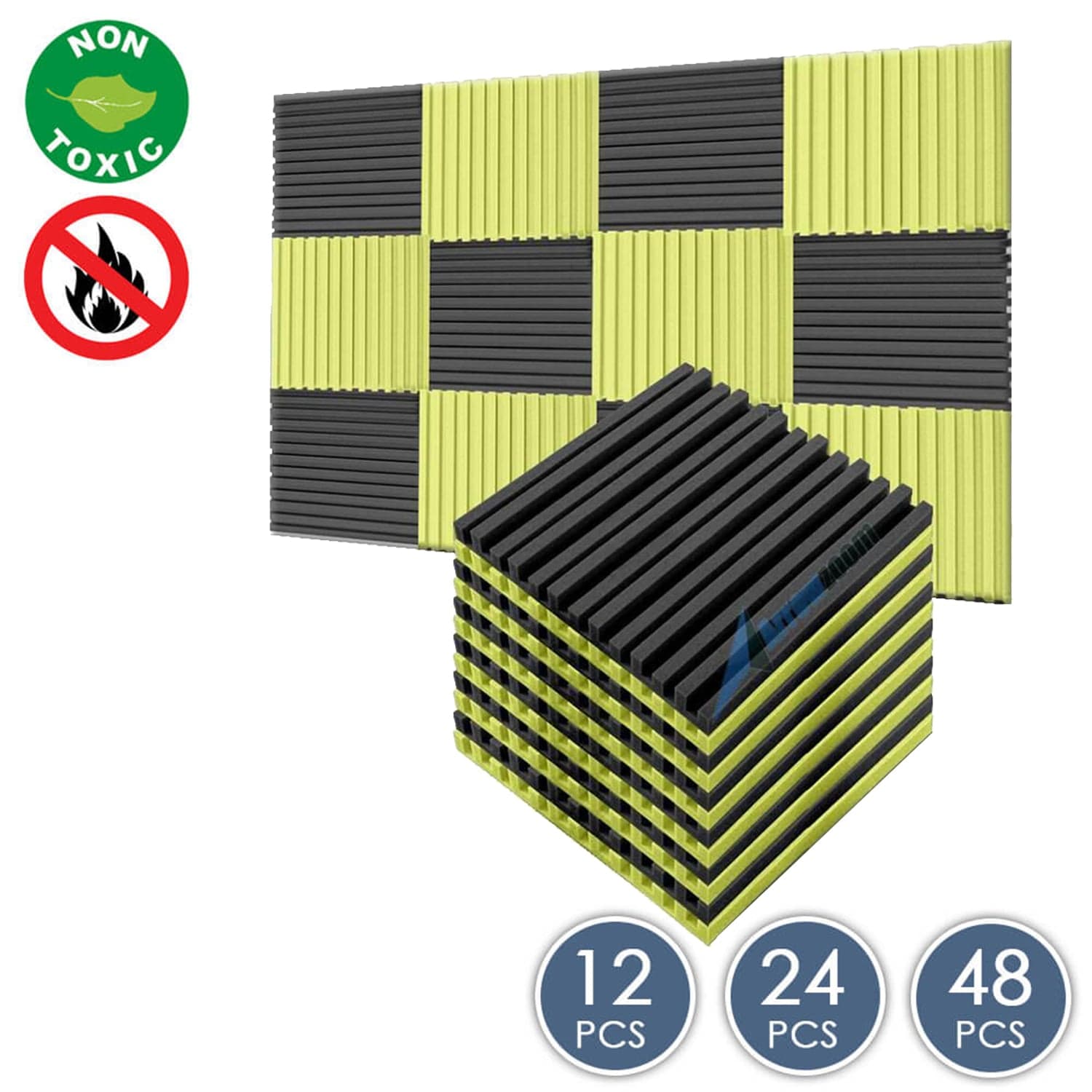 Arrowzoom Acoustic Foam Metro Striped Ceiling - Black x Yellow Bundle - KK1041 12 Piece -50 x 50 x 5 cm / 20 x 20 x 2 in
