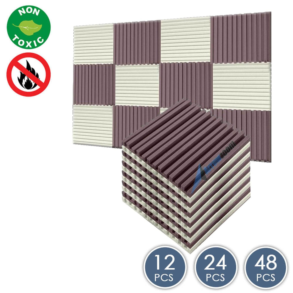 Arrowzoom Acoustic Foam Metro Striped Ceiling - Pearl White x Burgundy Bundle - KK1041 12 Piece -50 x 50 x 5 cm / 20 x 20 x 2 in