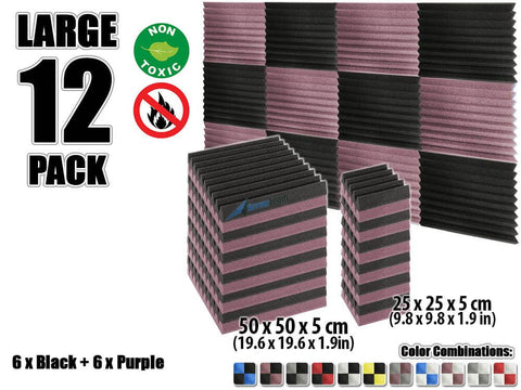 Arrowzoom Wedge Tiles Series Acoustic Foam - Black x Burgundy Bundle - KK1134 - Size: 12 Pieces - 25 x 25 x 5 cm