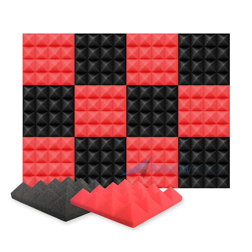 Arrowzoom Pyramid Series Acoustic Foam - Black x Red Bundle - KK1034 12 Pieces - 25 x 25 x 5 cm/ 10 x 10 x 2in / Default color