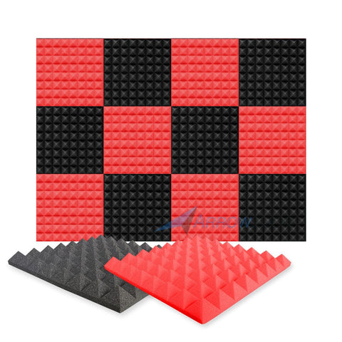 Arrowzoom Pyramid Series Acoustic Foam - Black x Red Bundle - KK1034 12 Pieces - 50 x 50 x 5 cm / 20 x 20 x 2 in / Default color