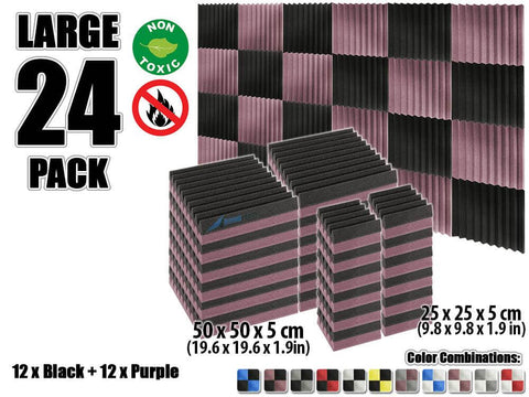 Arrowzoom Wedge Tiles Series Acoustic Foam - Black x Burgundy Bundle - KK1134 - Size: 24 Pieces - 25 X 25 X 5 cm