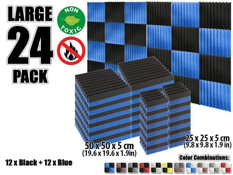 Arrowzoom Wedge Tiles Series Acoustic Foam - Black x Blue Bundle - KK1134 24 Pieces - 25 X 25 X 5 cm / 10 x 10 x 2in / Default color