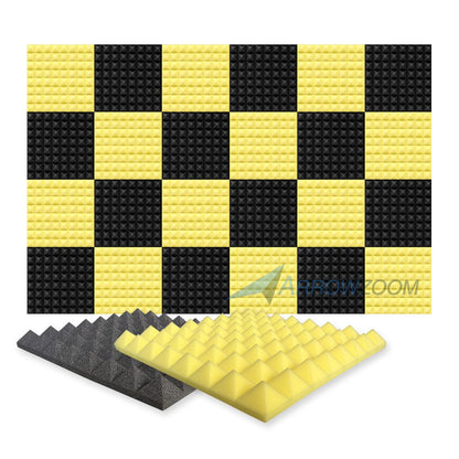 Arrowzoom Pyramid Series Acoustic Foam - Black x Yellow Bundle - KK1034 24 Pieces - 50 X 50 X 5 cm / 20 x 20 x 2 in