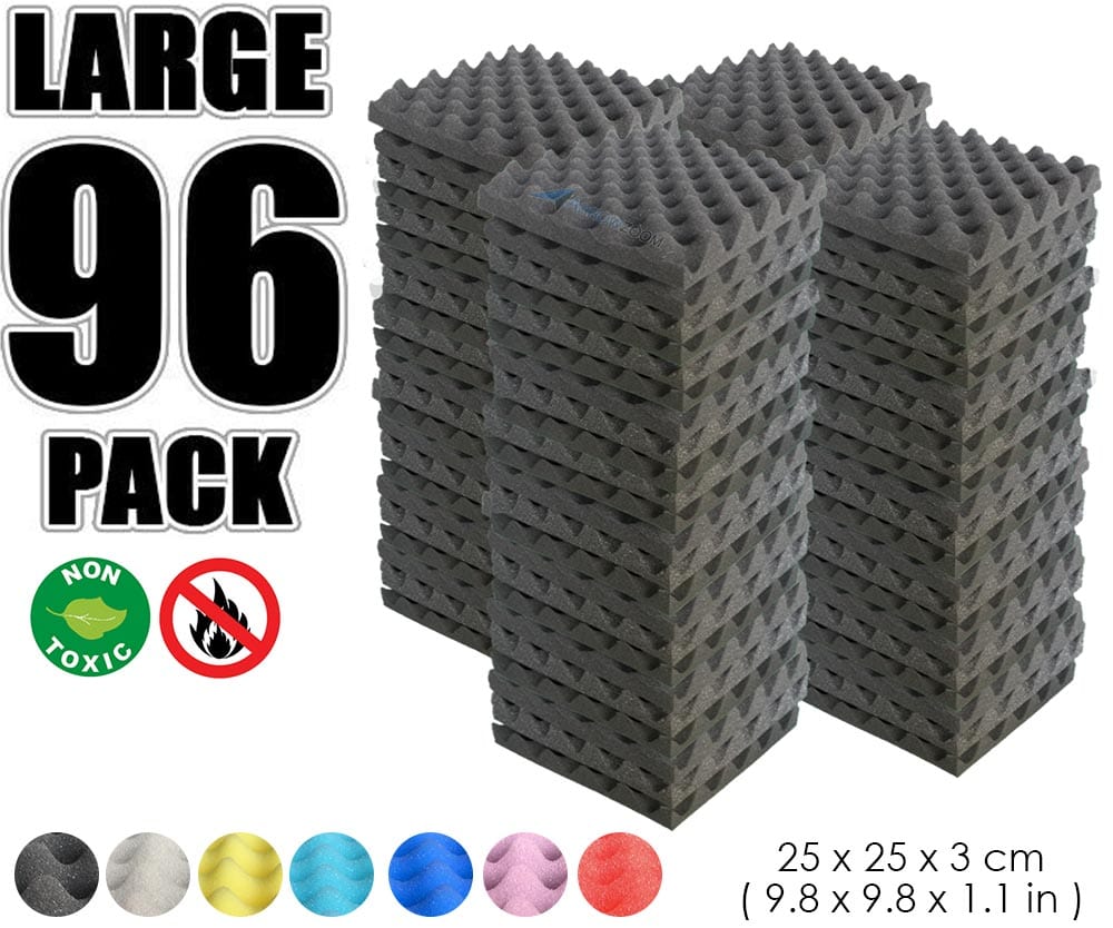 New 96 Pcs Bundle Egg Crate Convoluted Acoustic Tile Panels Sound Absorption Studio Soundproof Foam  KK1052 25 X 25 X 3 cm (9.8 X 9.8 X 1.1 in) / Black