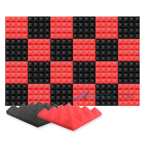 New 24 pcs Black and Red Bundle Pyramid Tiles Acoustic Panels Sound Absorption Studio Soundproof Foam KK1034 Arrowzoom.