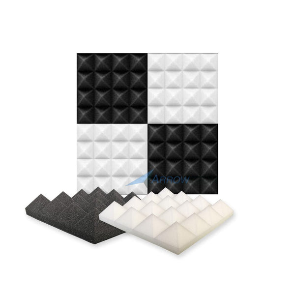 New 4 Pcs Black & Pearl White Bundle Pyramid Tiles Acoustic Panels Sound Absorption Studio Soundproof Foam KK1034 25 X 25 X 5cm (9.8 X 9.8 X 1.9in)