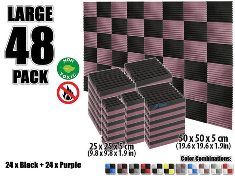 Arrowzoom Wedge Tiles Series Acoustic Foam - Black x Burgundy Bundle - KK1134 - Size: 48 Pieces - 25 X 25 X 5 cm